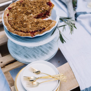 This Strawberry Rhubarb Pie with Amaretto Crust is the perfect dessert recipe for any beach picnic, BBQ or fancy dinner party!