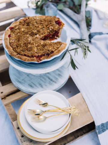 This Strawberry Rhubarb Pie with Amaretto Crust is the perfect dessert recipe for any beach picnic, BBQ or fancy dinner party!