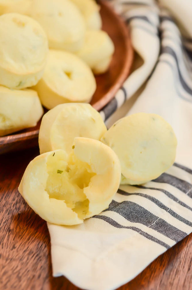 Brazilian Cheese Bread (Pao de Queijo) has a wonderfully chewy texture, is gluten-free and can be made in under 30 minutes!