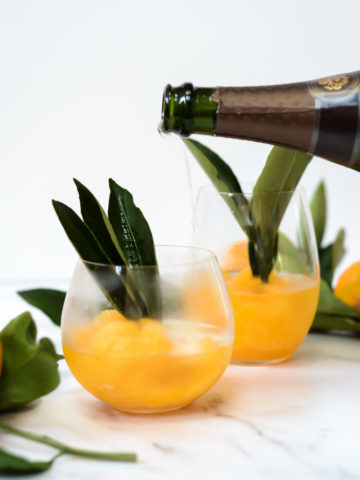These Tangerine Sorbet Mimosas are made from the season's best tangerines plus loads of other citrus to make the perfect New Year's Day cocktail!