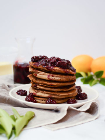 These gluten-free Lemon Vanilla Buckwheat Pancakes with Blackberry syrup are full of zesty flavor. They're perfect for a fancy brunch (hello, Mother's Day!) or just a lazy breakfast at home. #glutenfreepancakes #buckwheatpancakes #mothersdaybrunch #brunchrecipes
