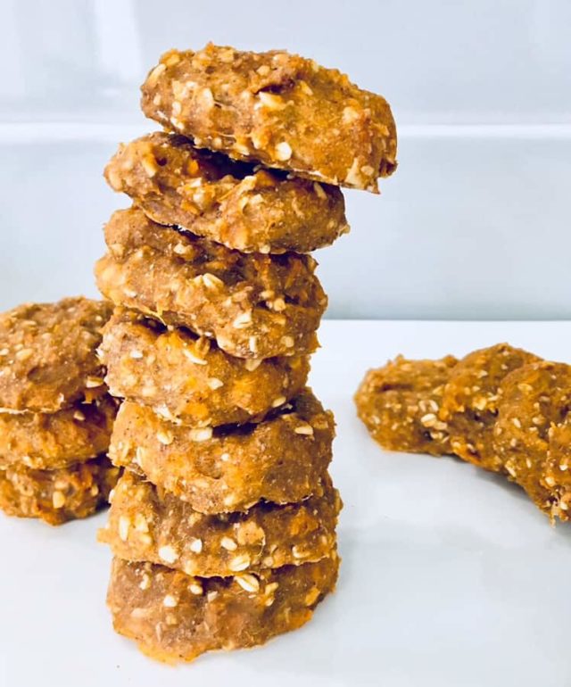 A tall stack of Allergen-Friendly Sweet Potato Cookies.