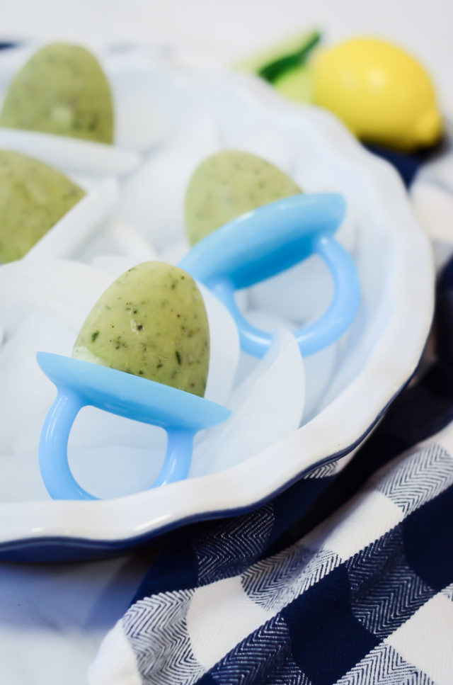 Vegetable-packed popsicles nestled in a tray of ice are a great food for 12-month-olds.