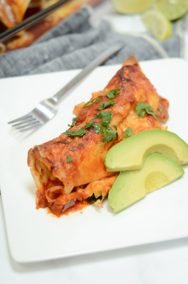 A single serving of delicious make-ahead breakfast enchiladas.