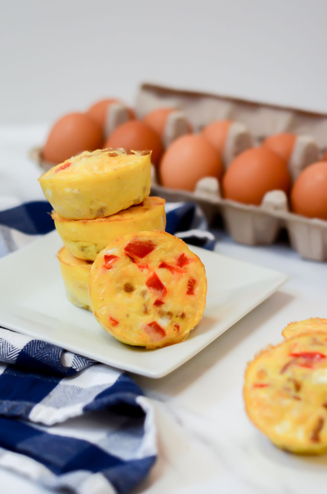 A stack of Fiesta Egg Muffins - a great make-ahead snack for 10-month-olds!