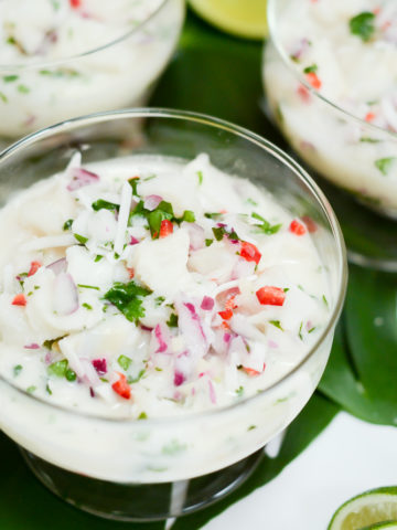 A close-up view of cool and refreshing Tropical Coconut Ceviche.