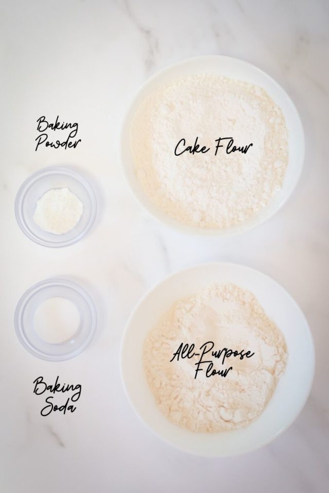 The dry ingredients needed to make Vanilla Cake with Vanilla Buttercream.