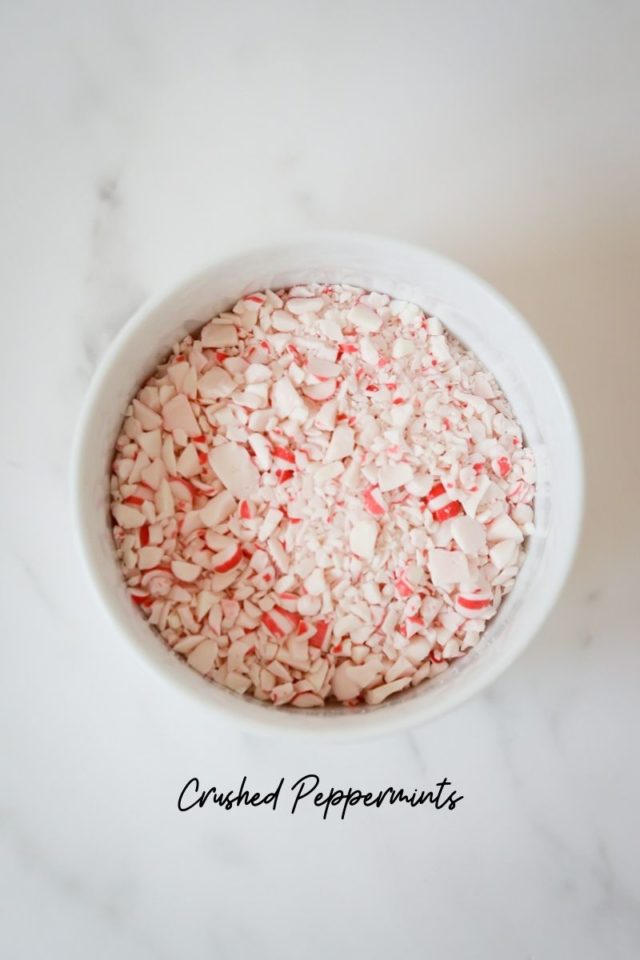 A bowl of crushed peppermint candies.