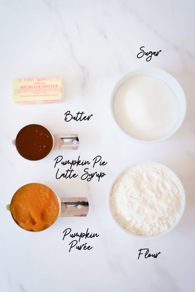 Ingredients needed to make pumpkin spice coffee cake.