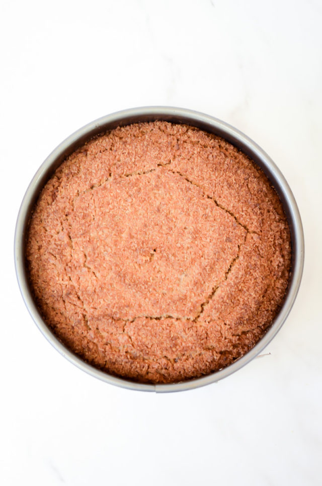 A baked pumpkin spice coffee cake in a springform pan.