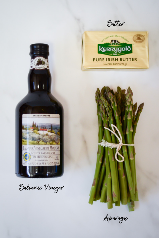 Ingredients needed to make Brown Butter Balsamic Asparagus.