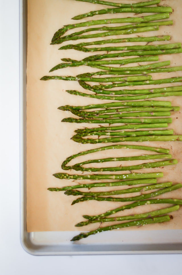 A baking sheet of asparagus.